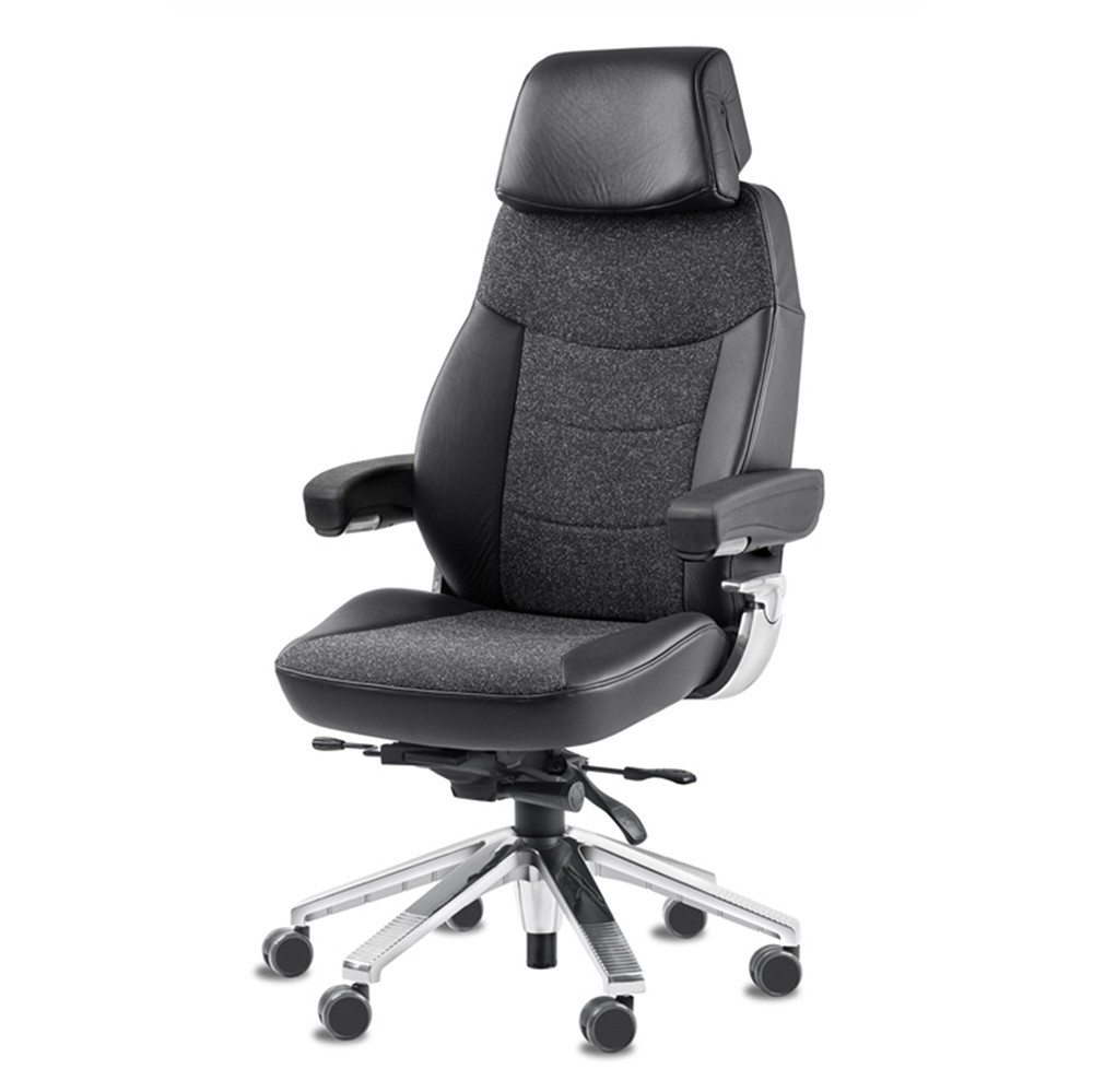 Svenstol 24 7 Kontorstol Stof / Læder - høj ryg og nakkestøtte