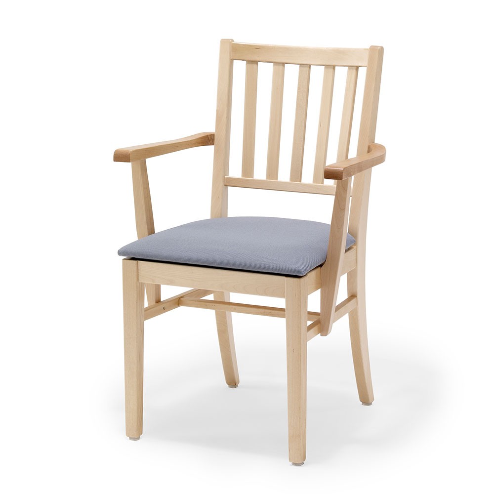 Ester spisebordsstol - lakeret birk m. armlæn - kunstlæder