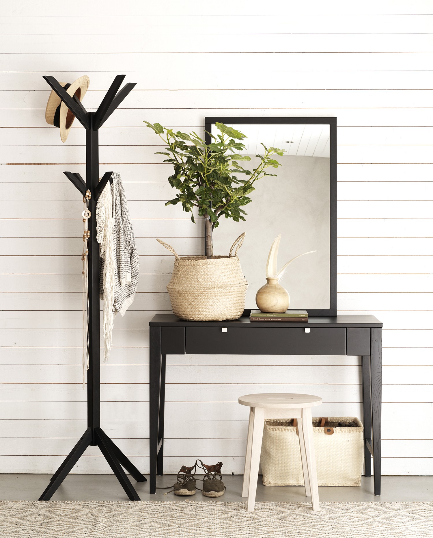 Konfetti konsolbord sortlakeret egetræ