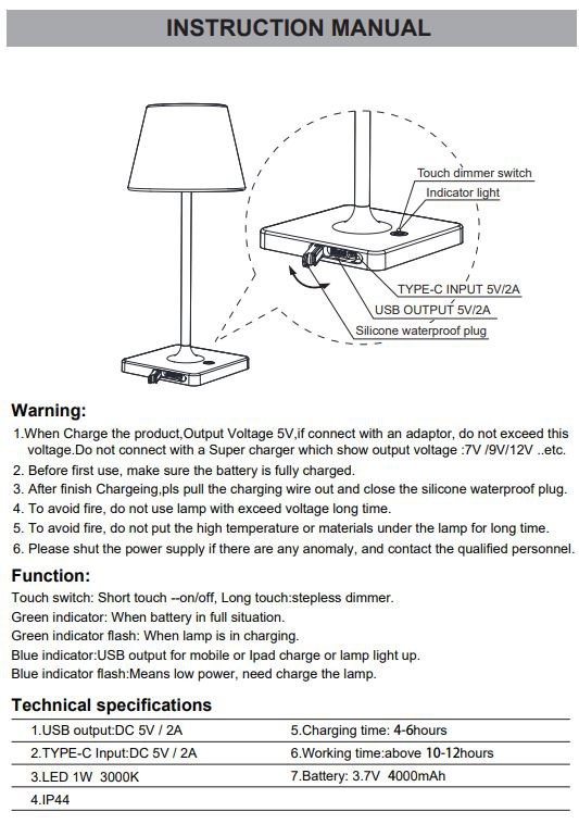 Dean LED genopladelig lampe