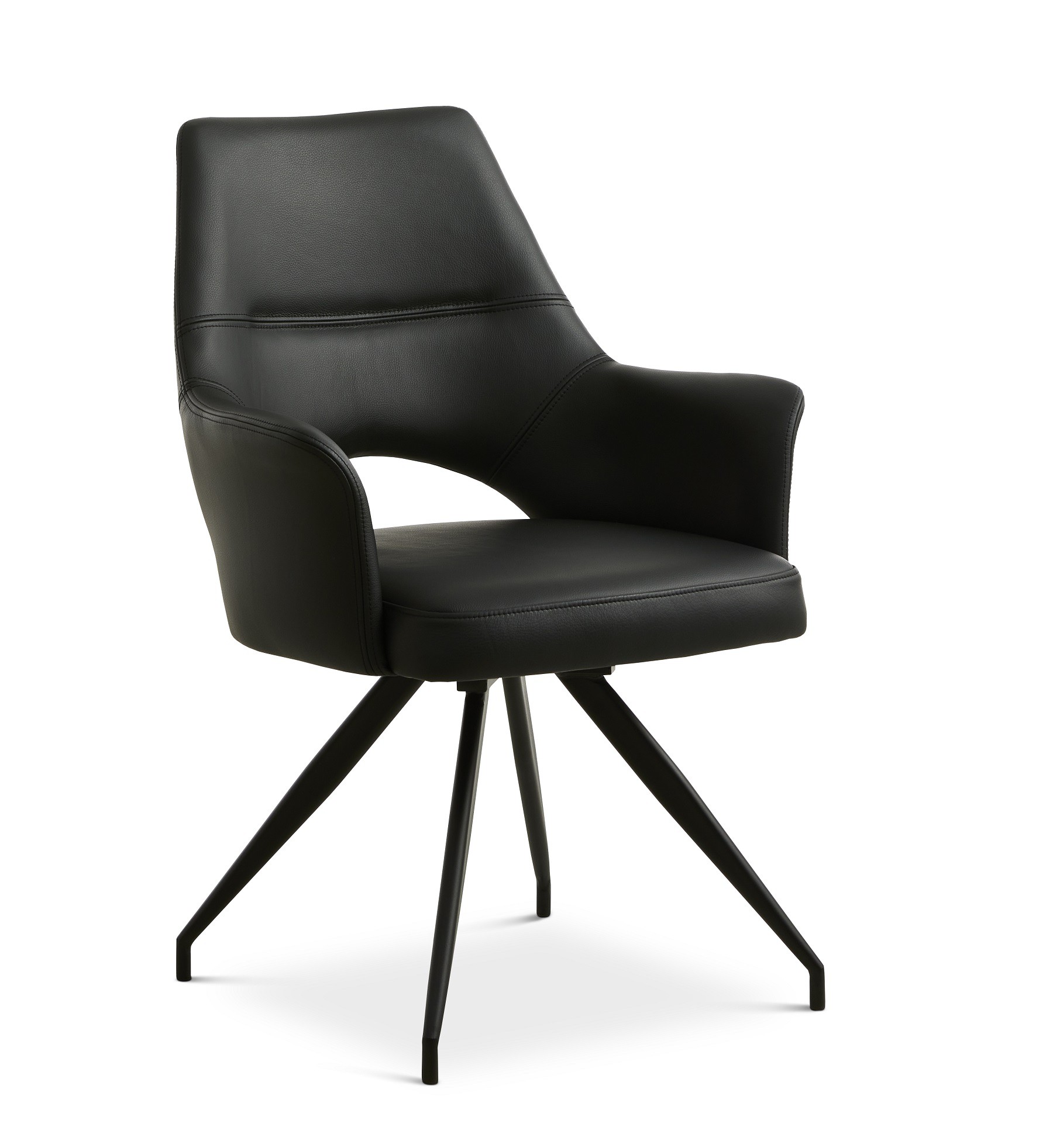 Aya spisebordsstol i sort semi aniline læder