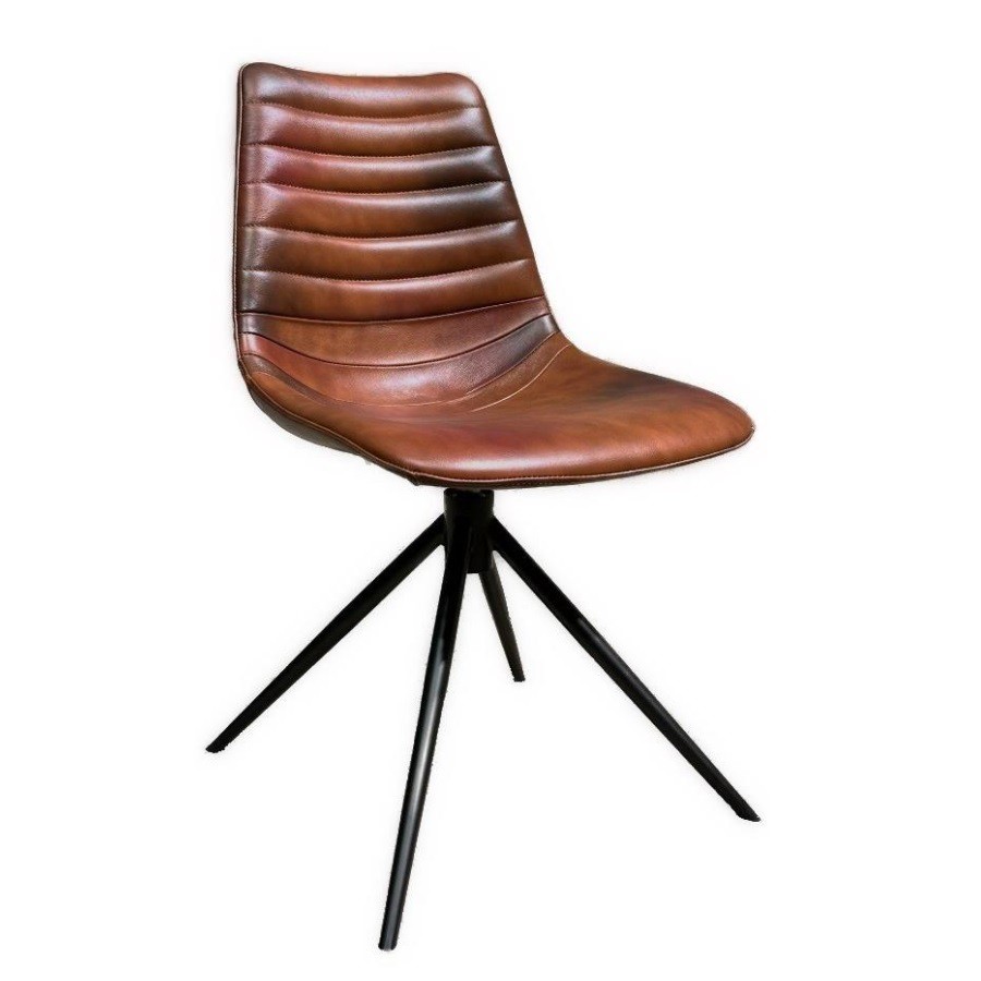 Selma spisebordsstol i brunt læder med drej og swingback