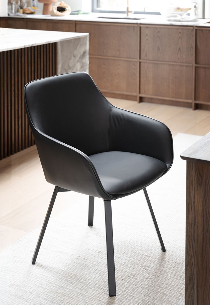 Alison spisebordsstol i sort læder med 360 graders drejefunktion