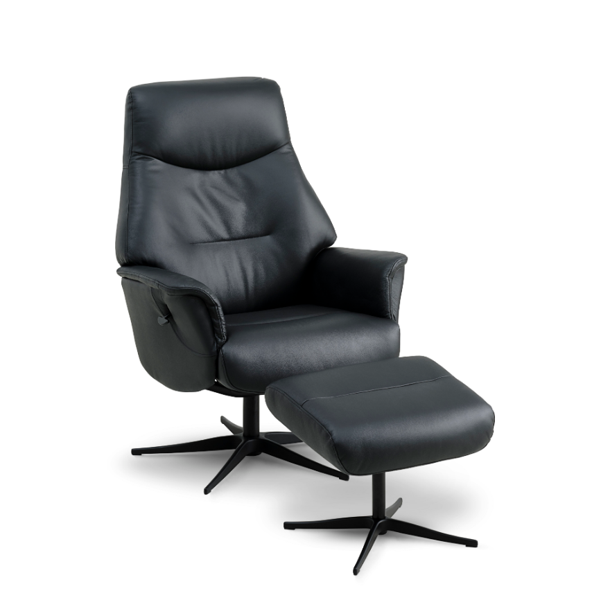 Villads Lænestol inkl. skammel sort læder