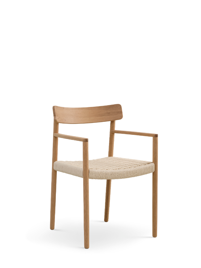 Sydney Spisebordsstol i Eg m/armlæn, sæde i naturflet eller læder