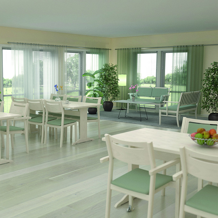 Alma Spisebordsstol med armlæn - tekstil eller kunstlæder