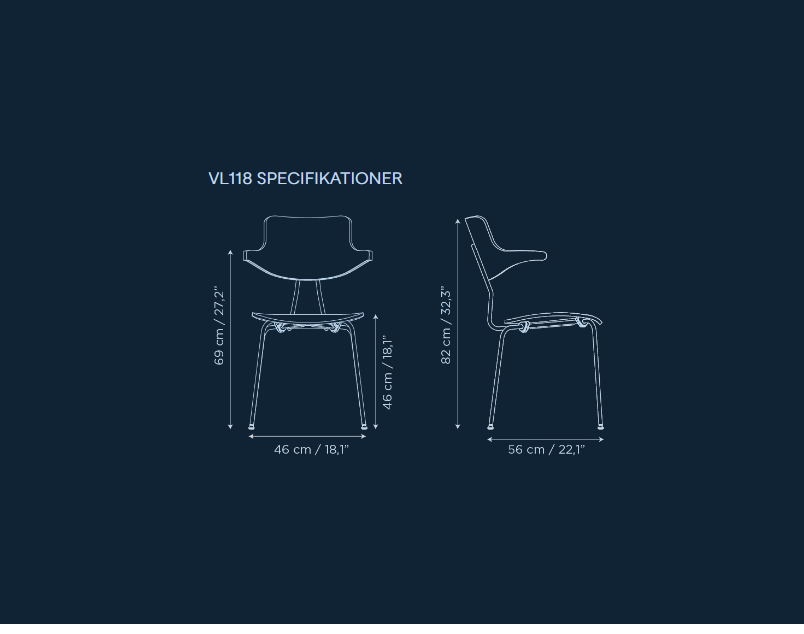 VL118 Med Træryg, Polstret sæde & Krom stel