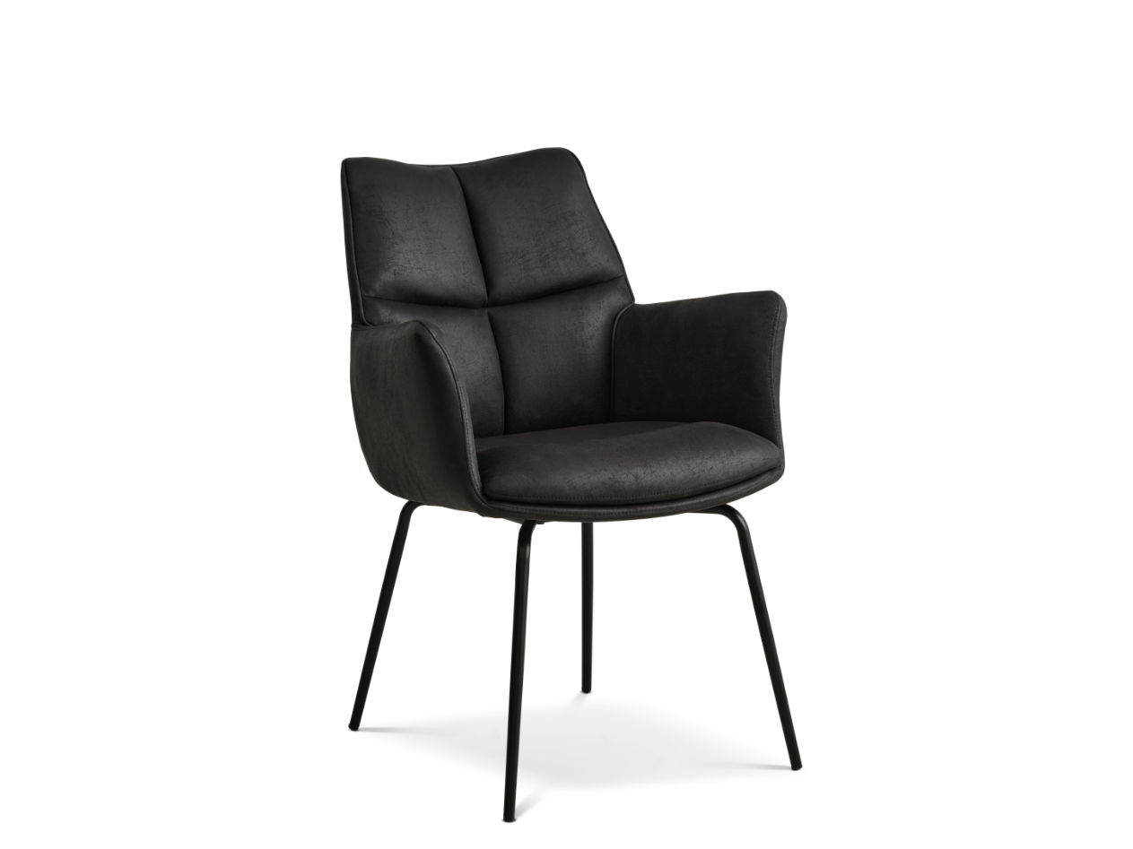 Lily Spisestuestol med armlæn og sorte metal ben