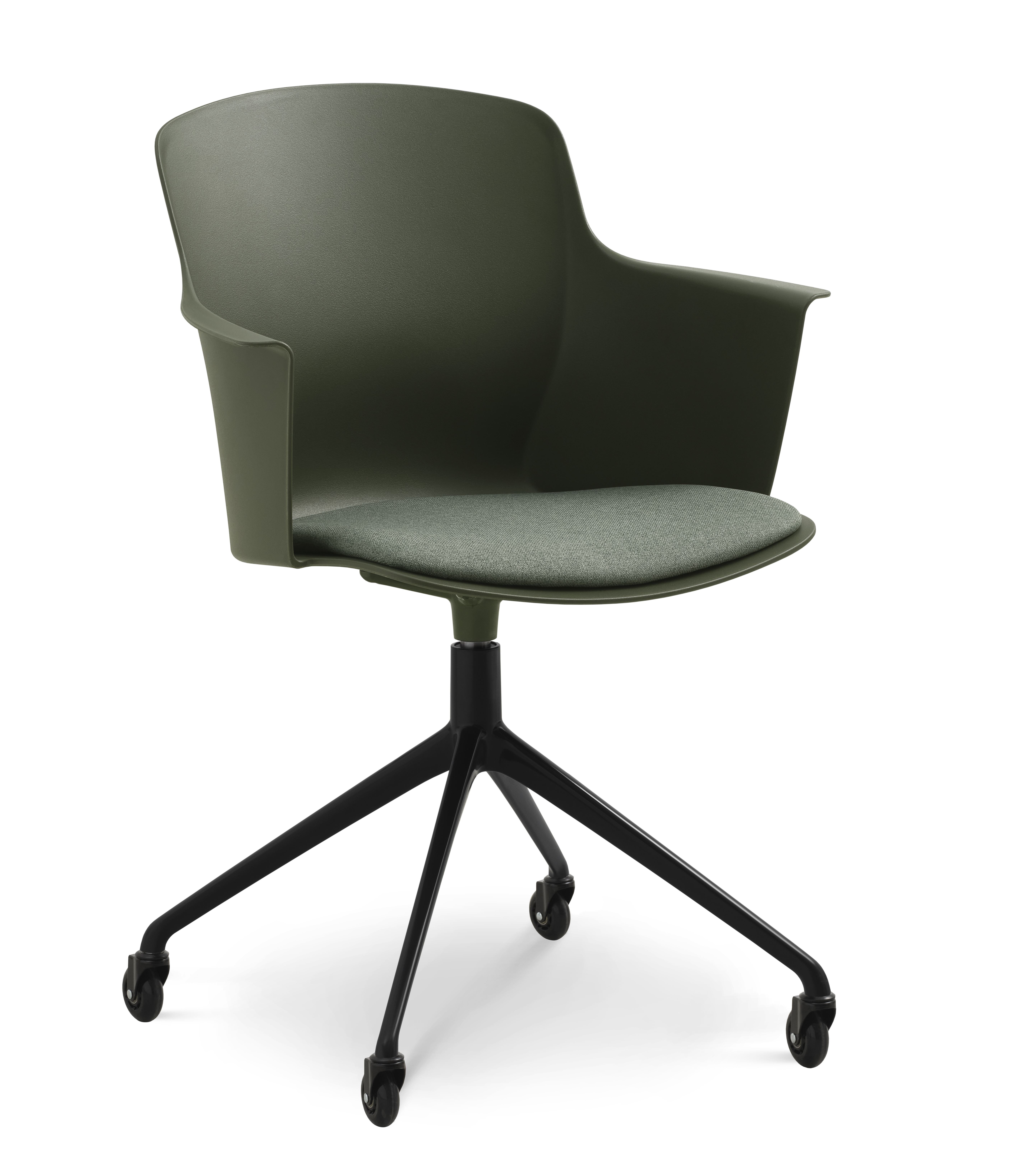 Mia spisebordsstol med polstret sæde og drejestel på hjul