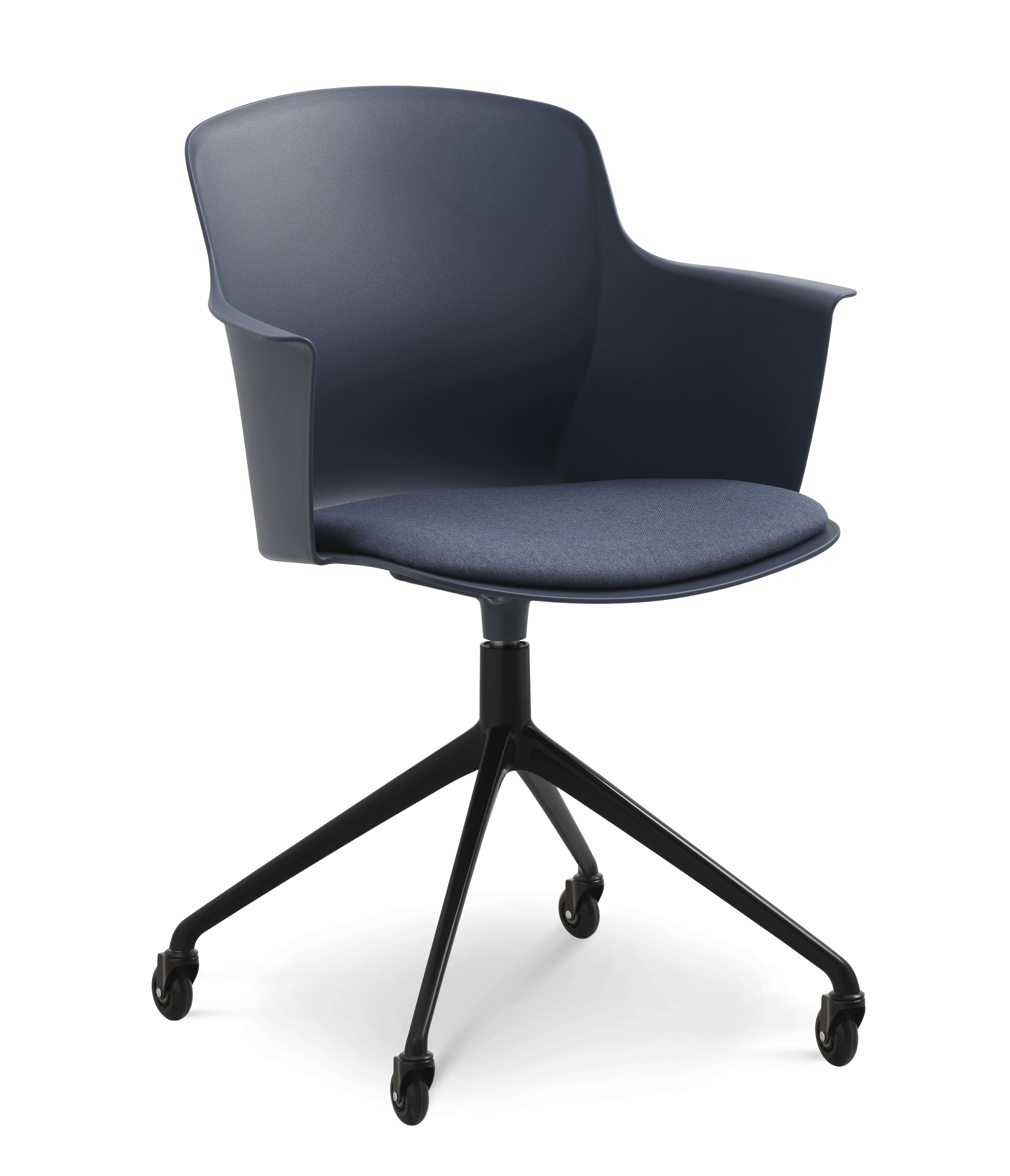 Mia spisebordsstol med polstret sæde og drejestel på hjul