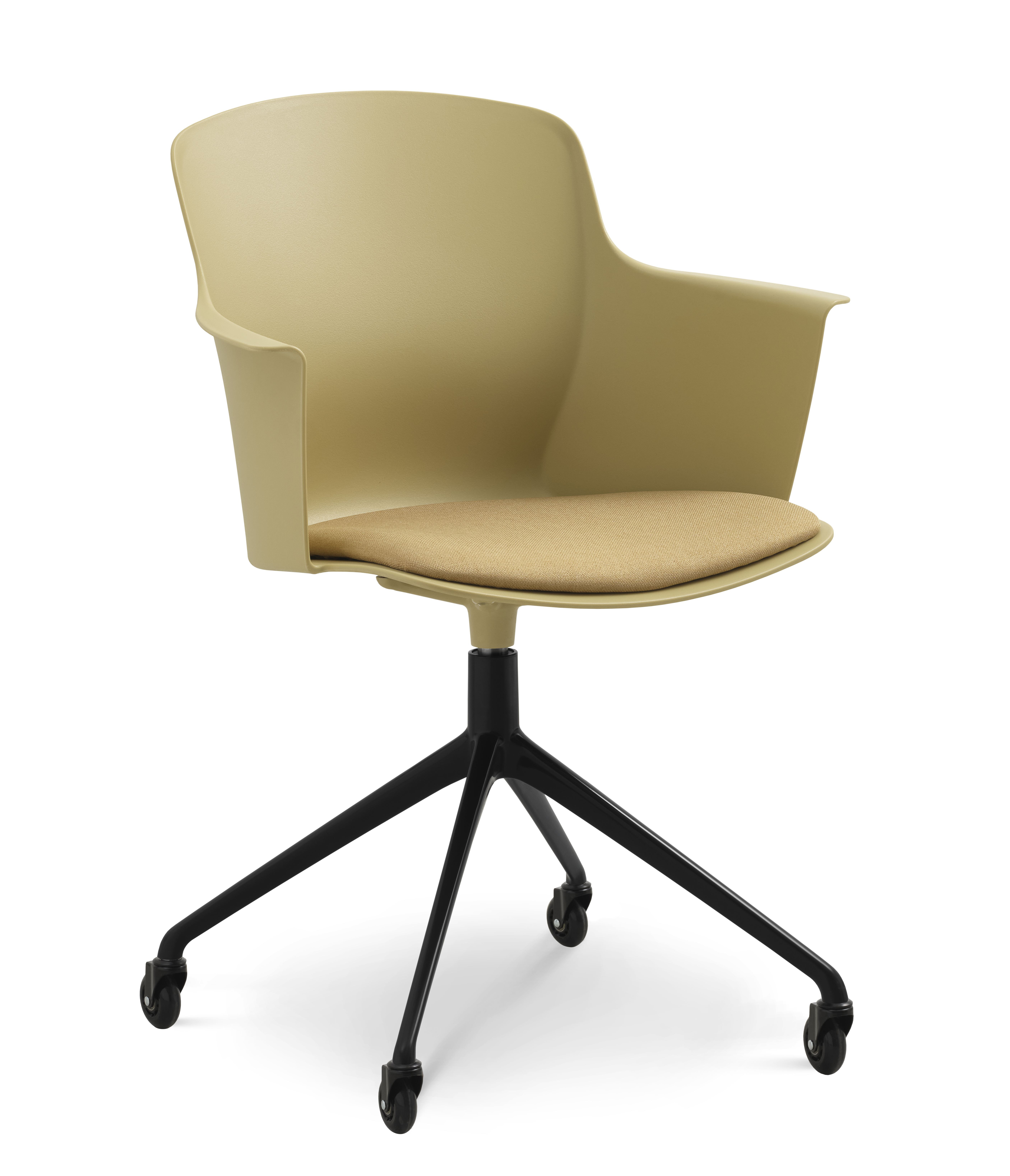 Mia spisebordsstol med polstret sæde og drejestel på hjul