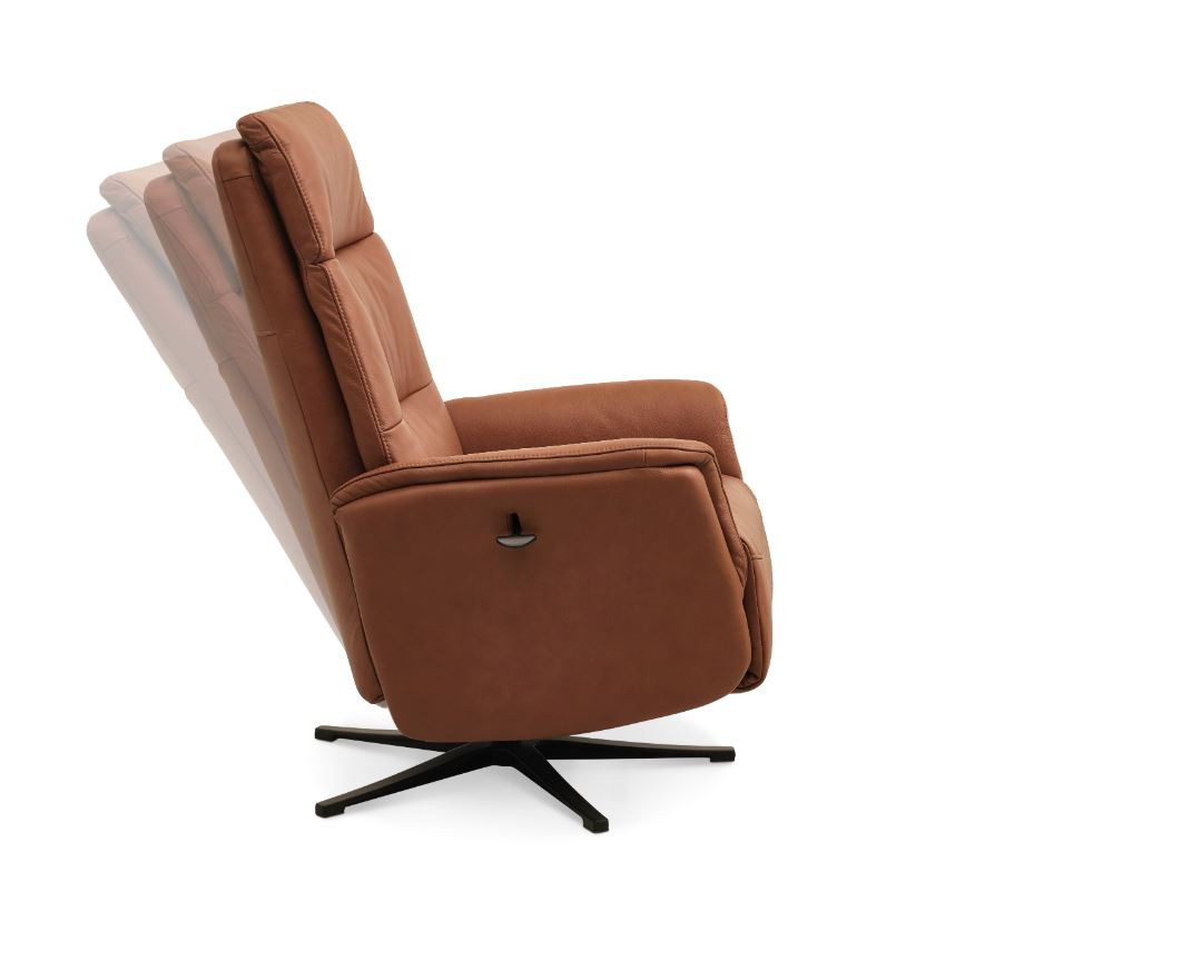 Malthe lænestol i læder med indbygget fodhviler, manuel