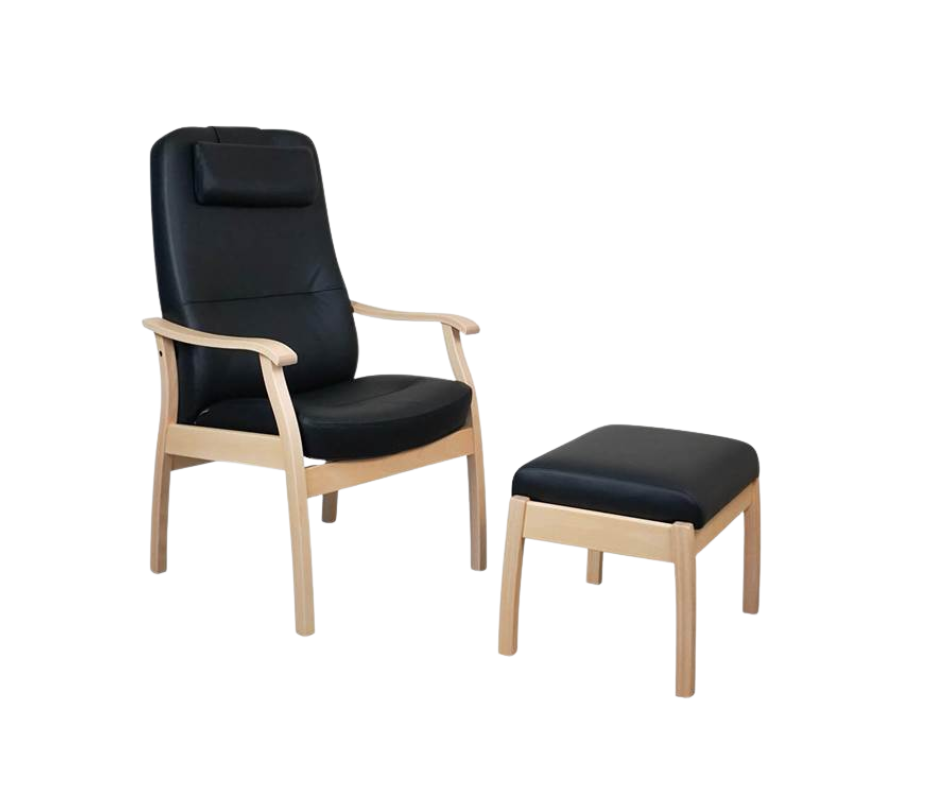 Farstrup Applaus lænestol i læder med fodskammel, sætpris