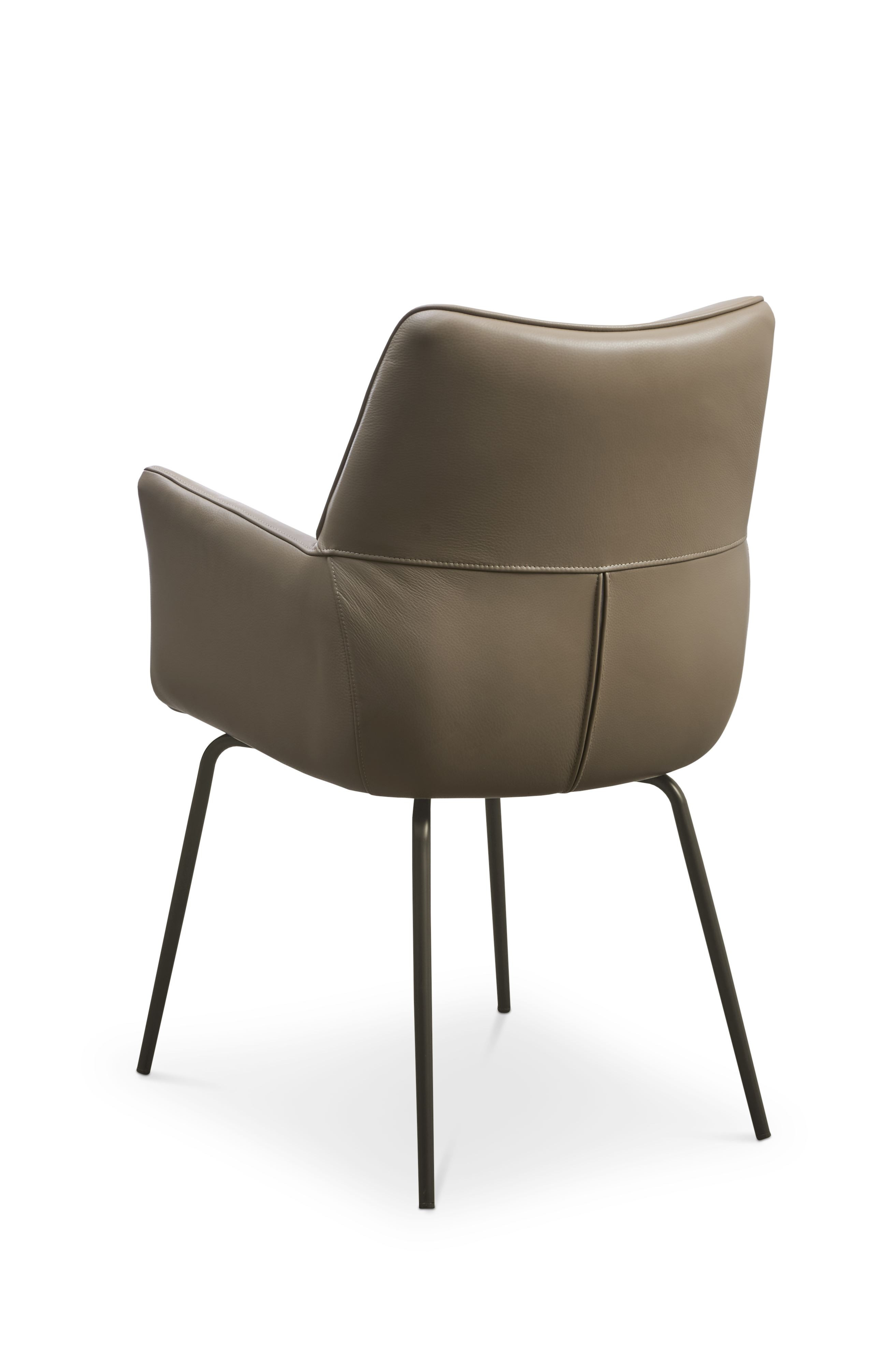 Lily Spisestuestol i nougat læder med armlæn og brune metal ben