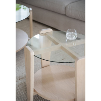 Arran sofabord med glas bordplade i hvidkalket eg, Ø 52cm